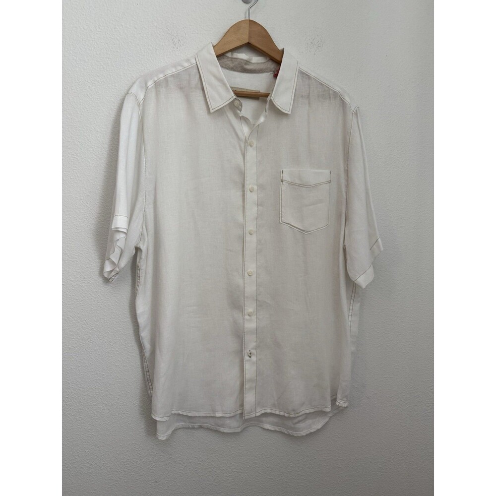 Tommy Bahama Shirt Men’s XL  100% Linen Short Sleeve Button Up White Travel EUC